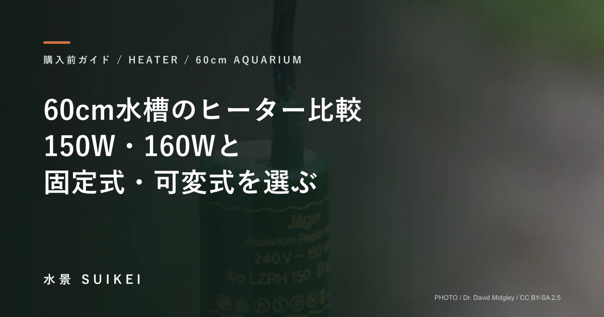 60cm水槽のヒーター比較。150W・160Wと、固定式・可変式を選ぶ。の記事サムネイル